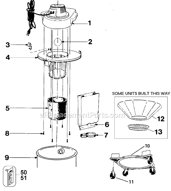 Page A Diagram and Parts List for 6632 Type 1 Black and Decker Utility Vacuum